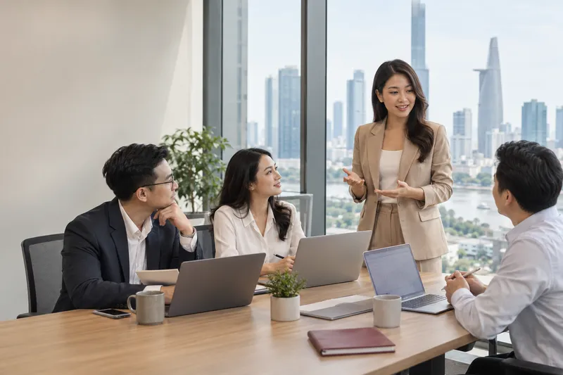 Hình minh họa buổi đào tạo nội bộ và thảo luận dự án